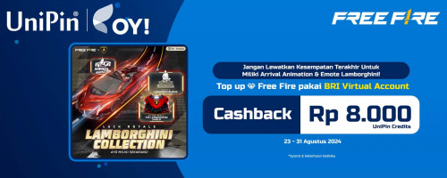 Kesempatan Terakhir Dapetin Arrival Animation & Emote Lamborghini di Free Fire! Dapatkan Juga Cashback 8Ribu Kalau Top Up Pakai BRI VA!
